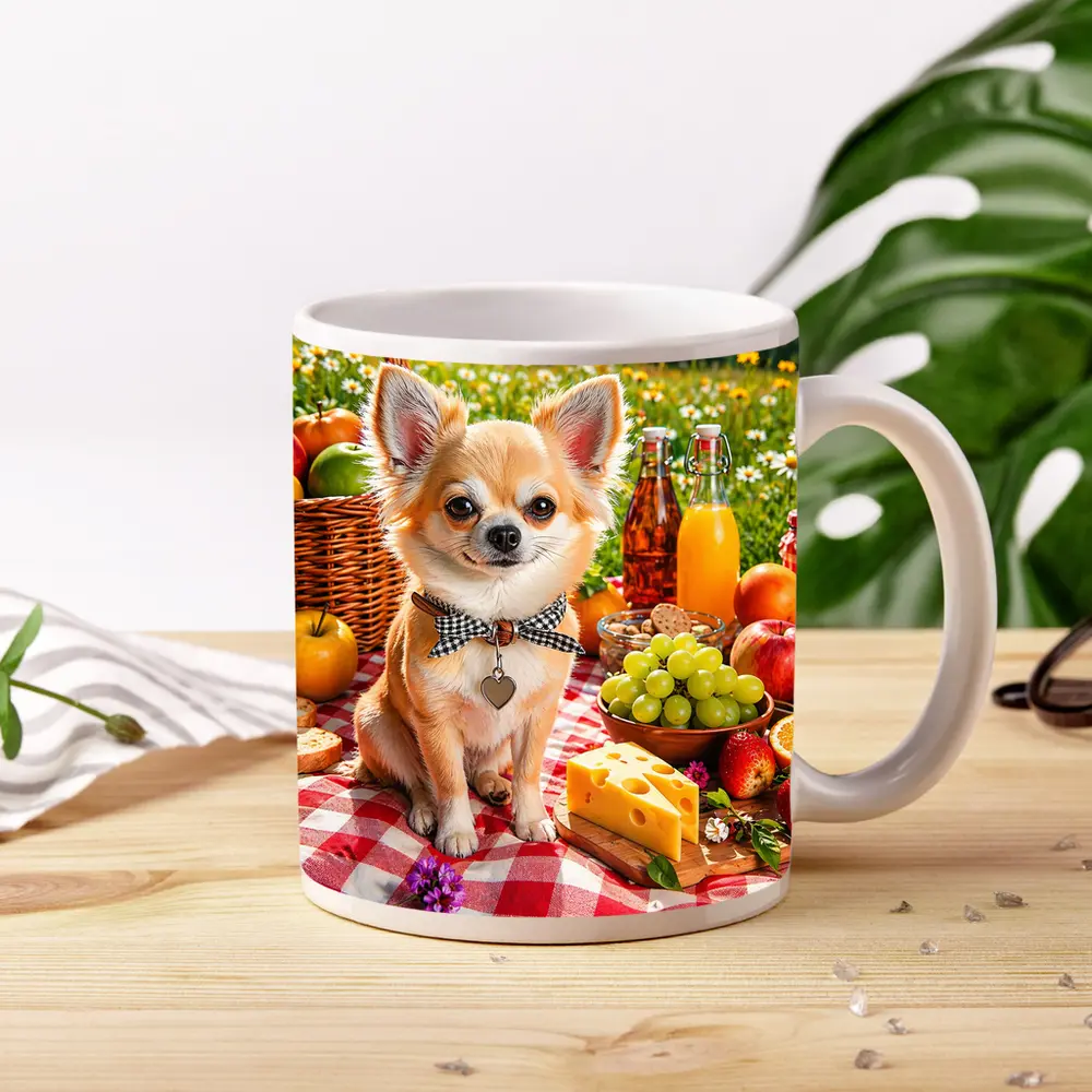 Chihuahua Sitting at Summer Picnic Spread – Mugs