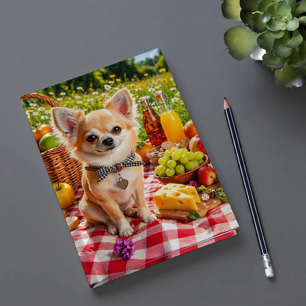Chihuahua Sitting at Summer Picnic Spread – Notebooks