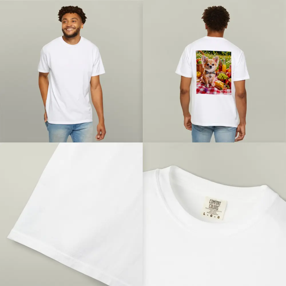 Chihuahua Sitting at Summer Picnic Spread – T-Shirts