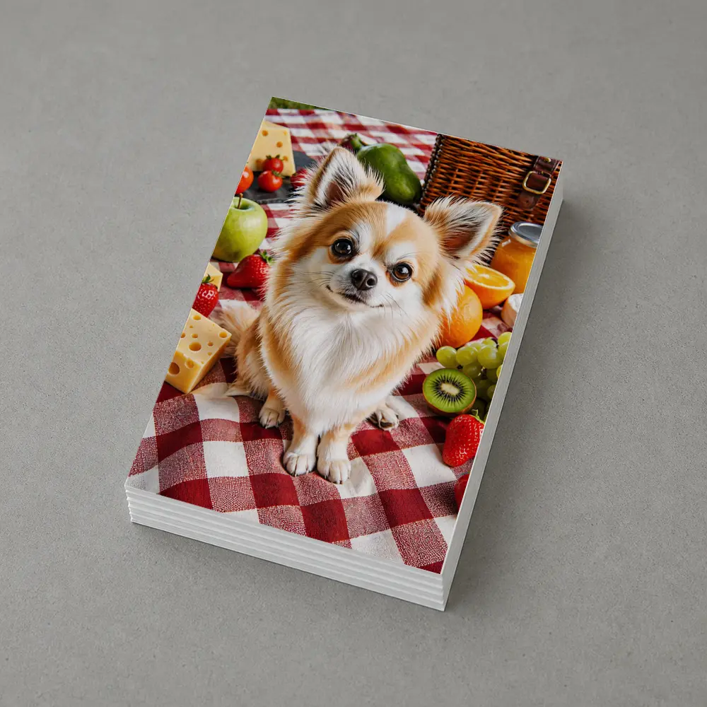 Chihuahua Sitting at Fruit Picnic Blanket – Postcards
