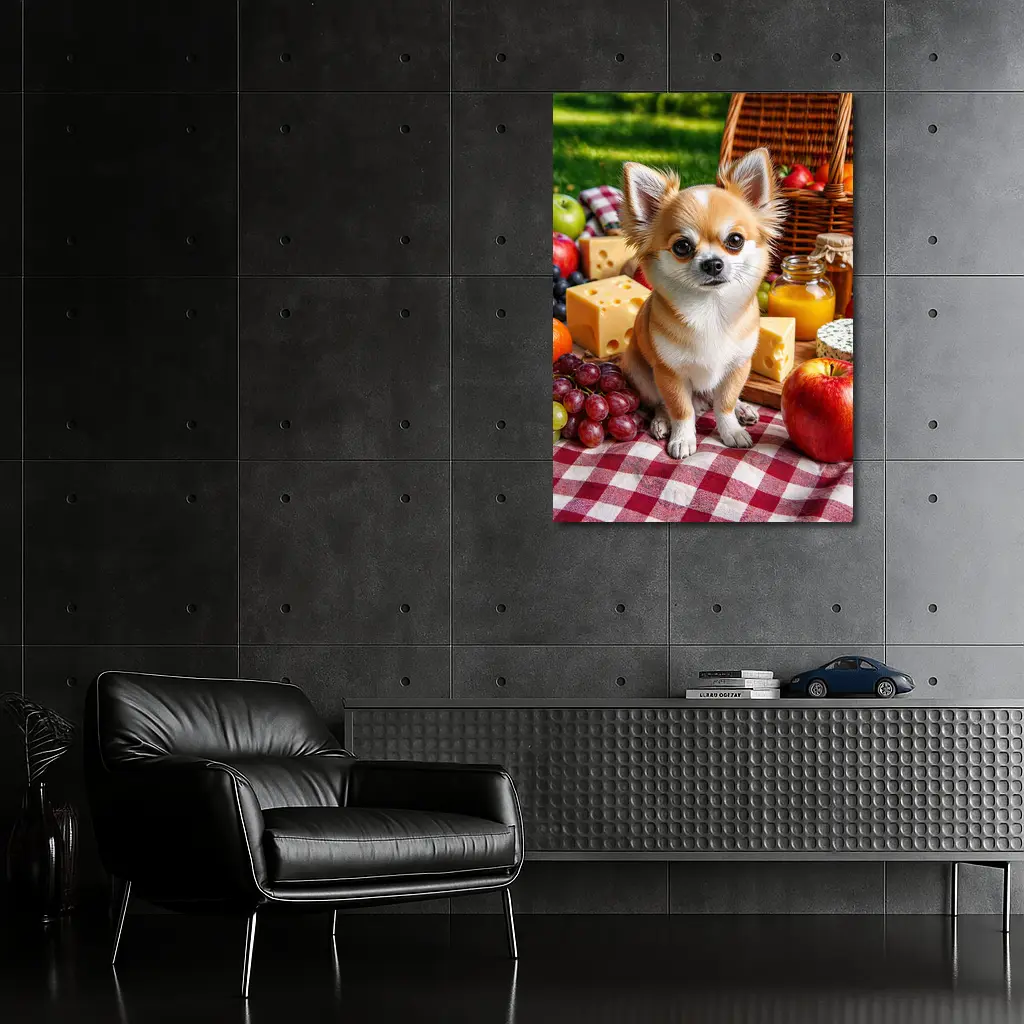 Chihuahua Sitting at Summer Picnic Spread – Wall Art