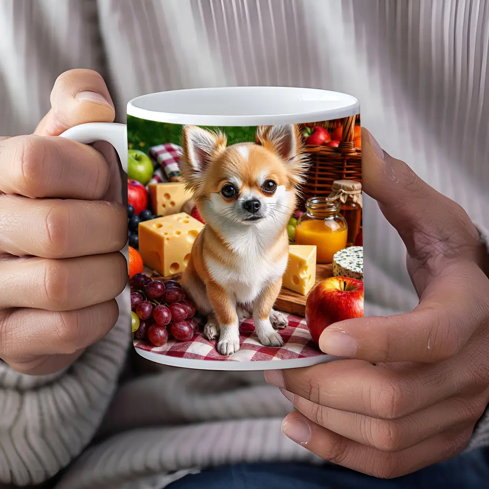 Chihuahua Sitting at Summer Picnic Spread – Mugs
