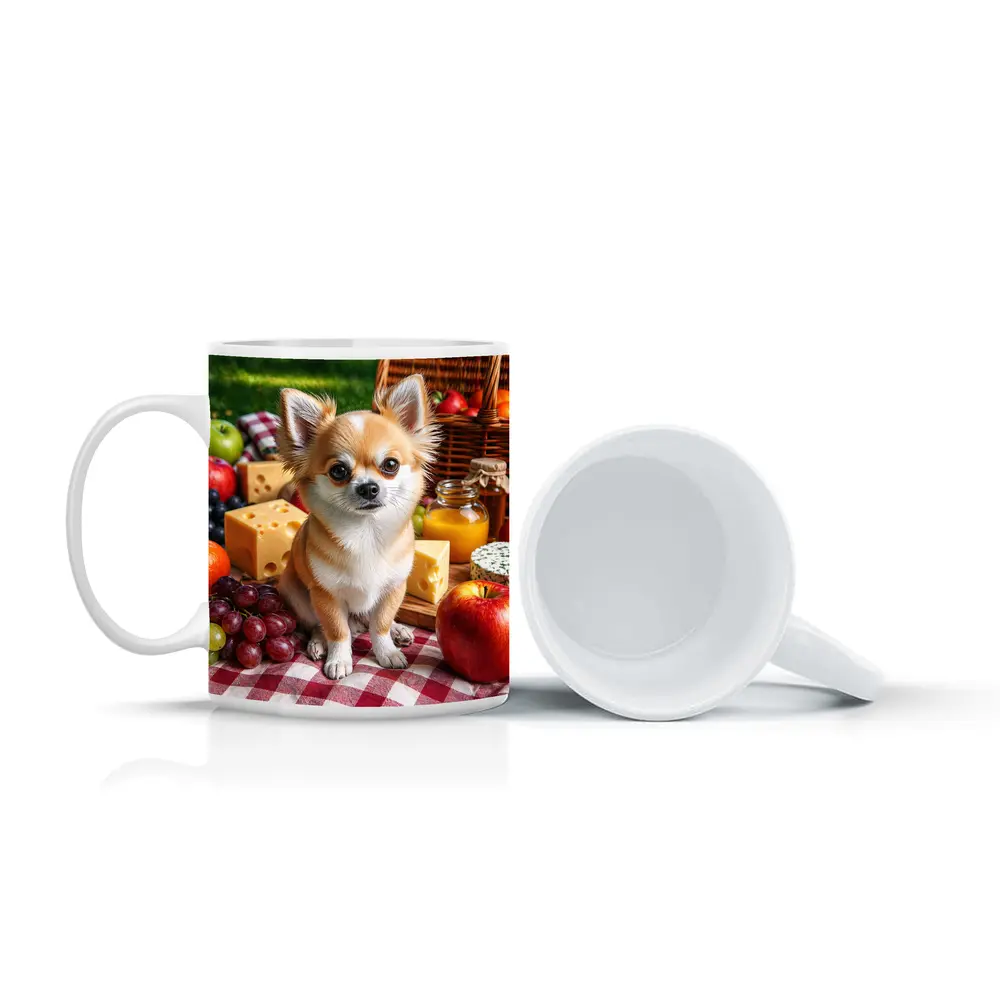 Chihuahua Sitting at Summer Picnic Spread – Mugs