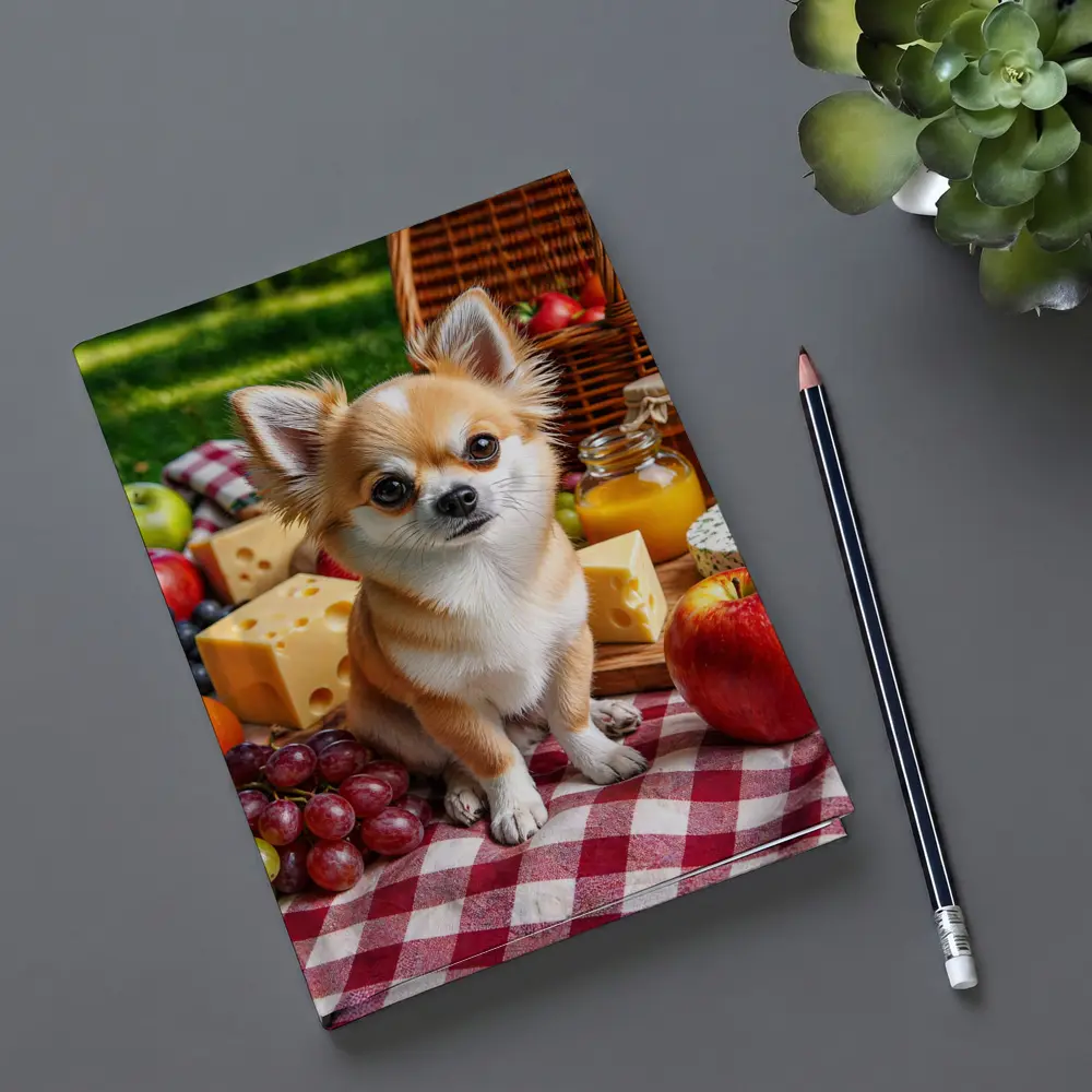 Chihuahua Sitting at Summer Picnic Spread – Notebooks