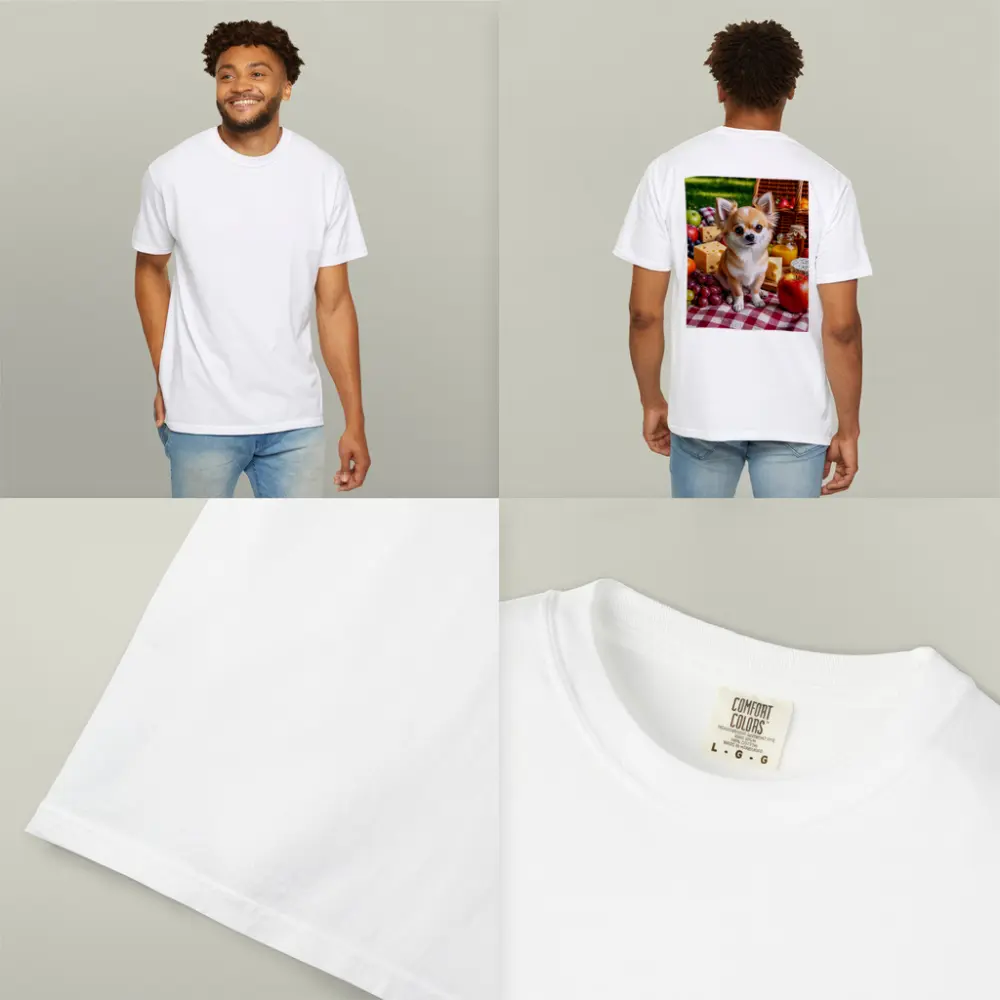 Chihuahua Sitting at Summer Picnic Spread – T-Shirts