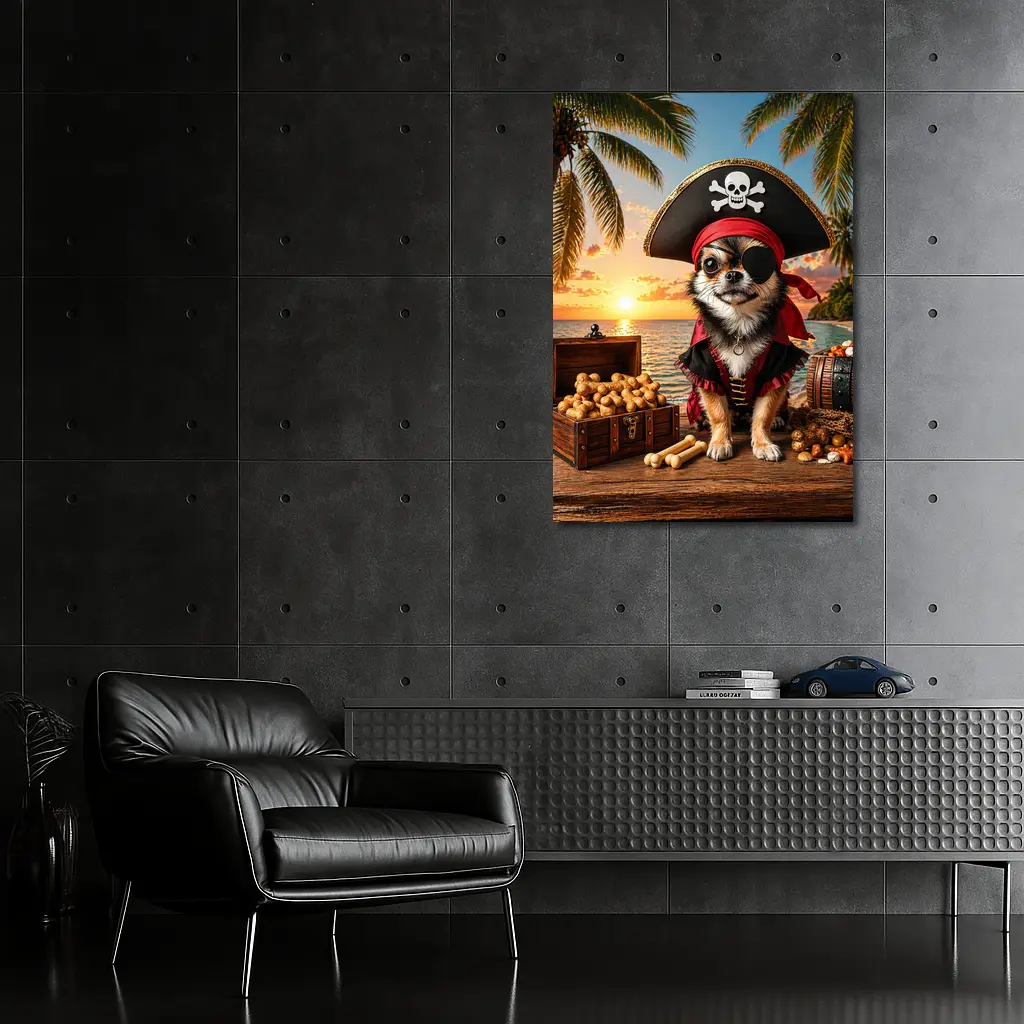 Chihuahua Pirate Dog Tropical Beach Sunset – Wall Art