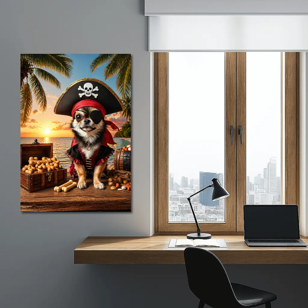 Chihuahua Pirate Dog Tropical Beach Sunset – Wall Art