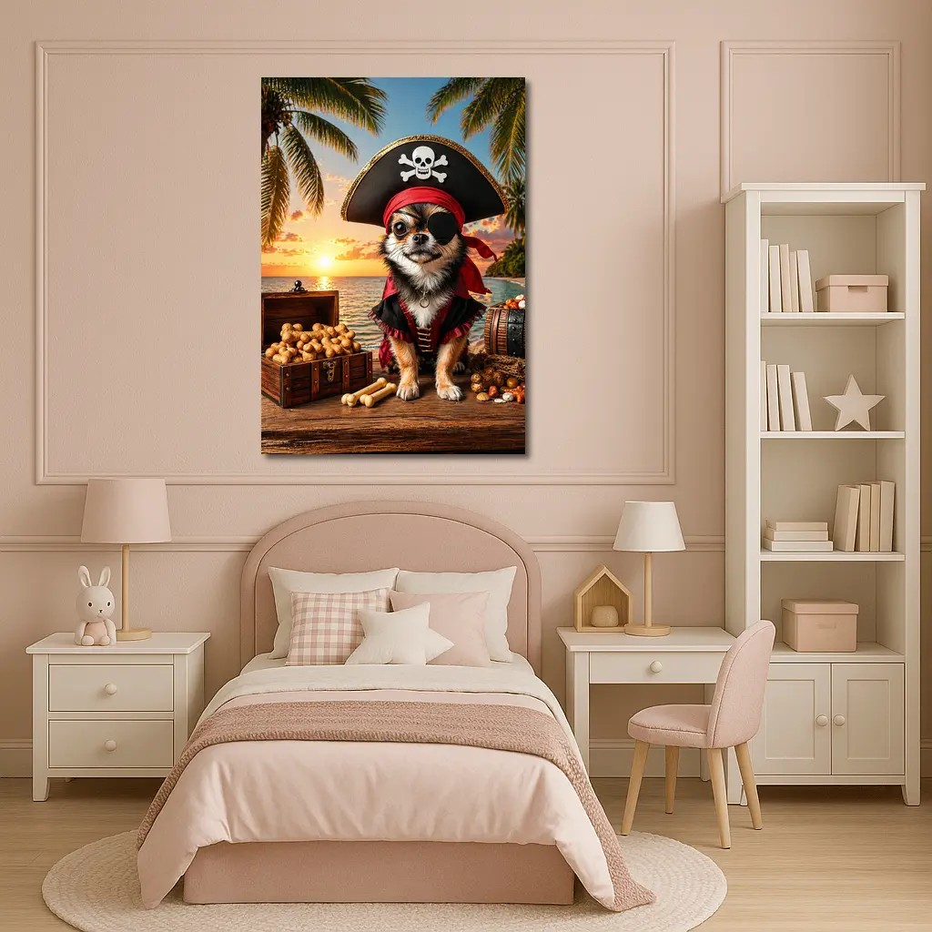 Chihuahua Pirate Dog Tropical Beach Sunset – Wall Art