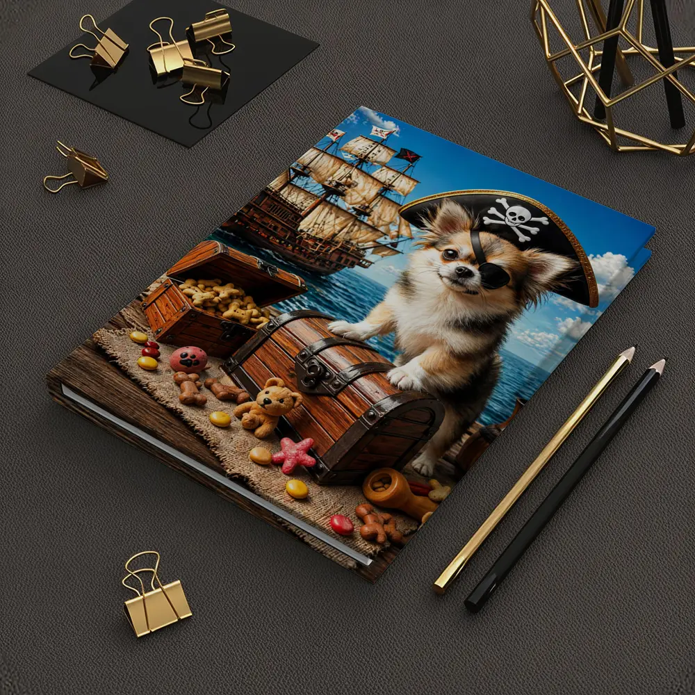Chihuahua Pirate Sitting on Treasure Chest Ship – Notebooks