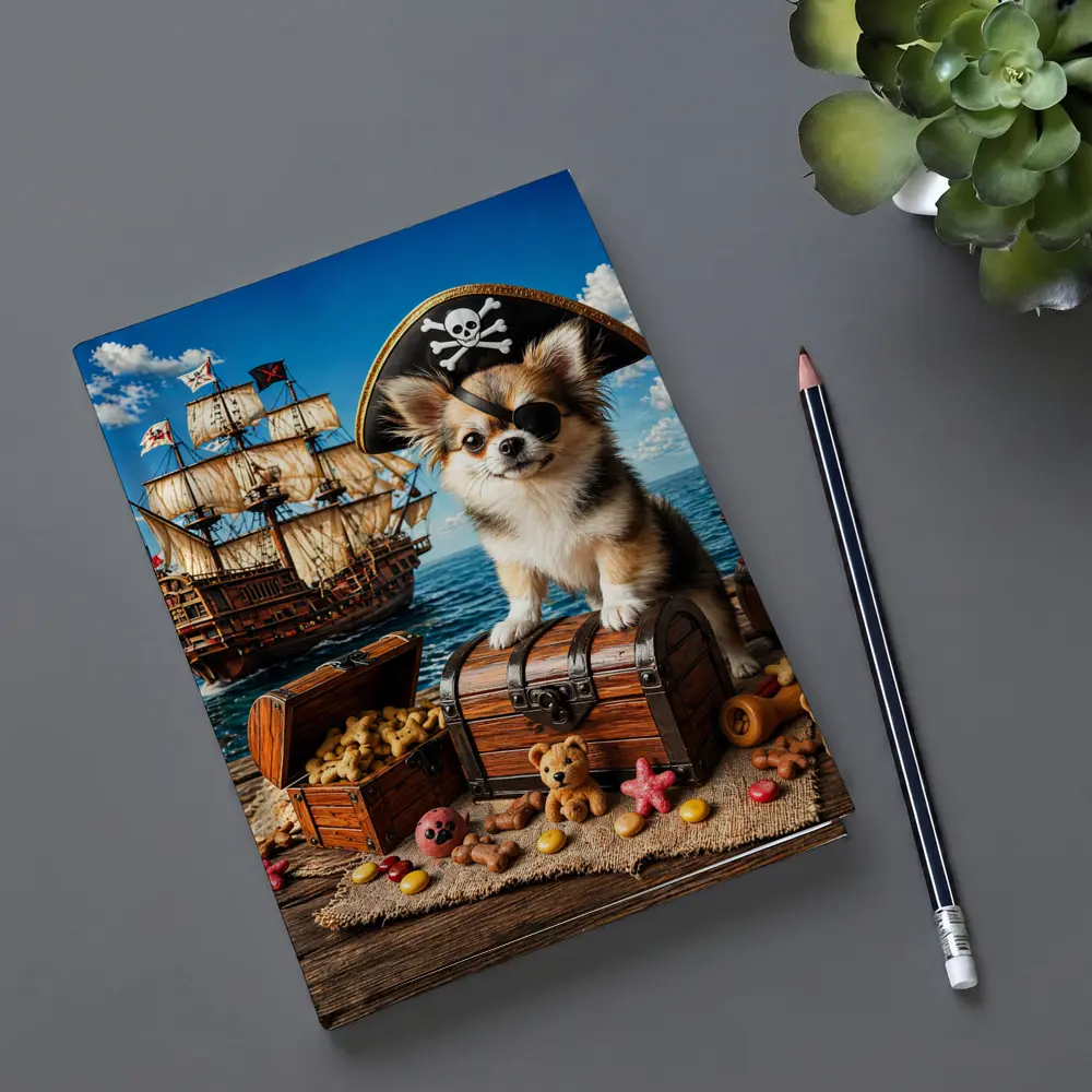 Chihuahua Pirate Sitting on Treasure Chest Ship – Notebooks