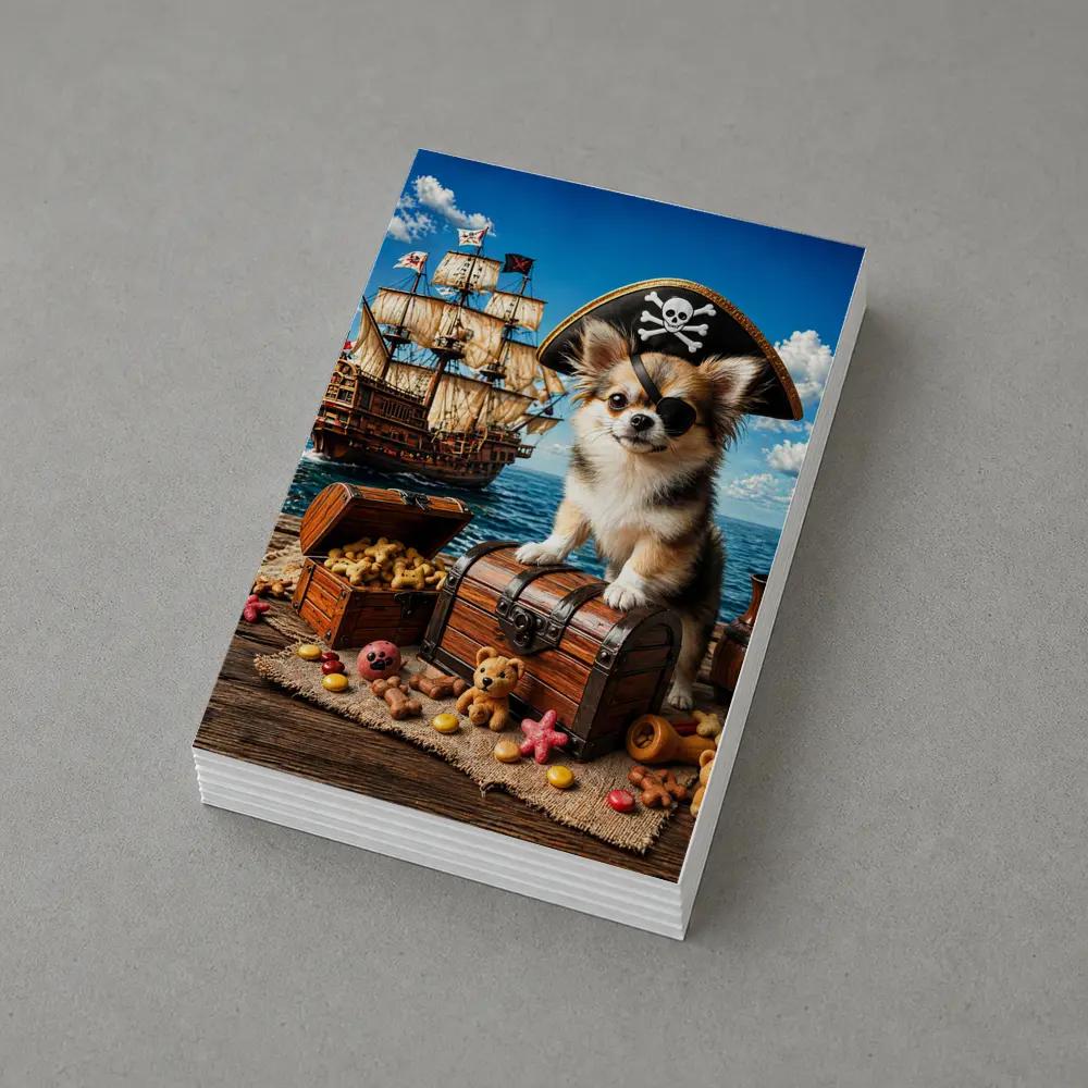 Chihuahua Pirate Sitting on Treasure Chest Ship – Postcards