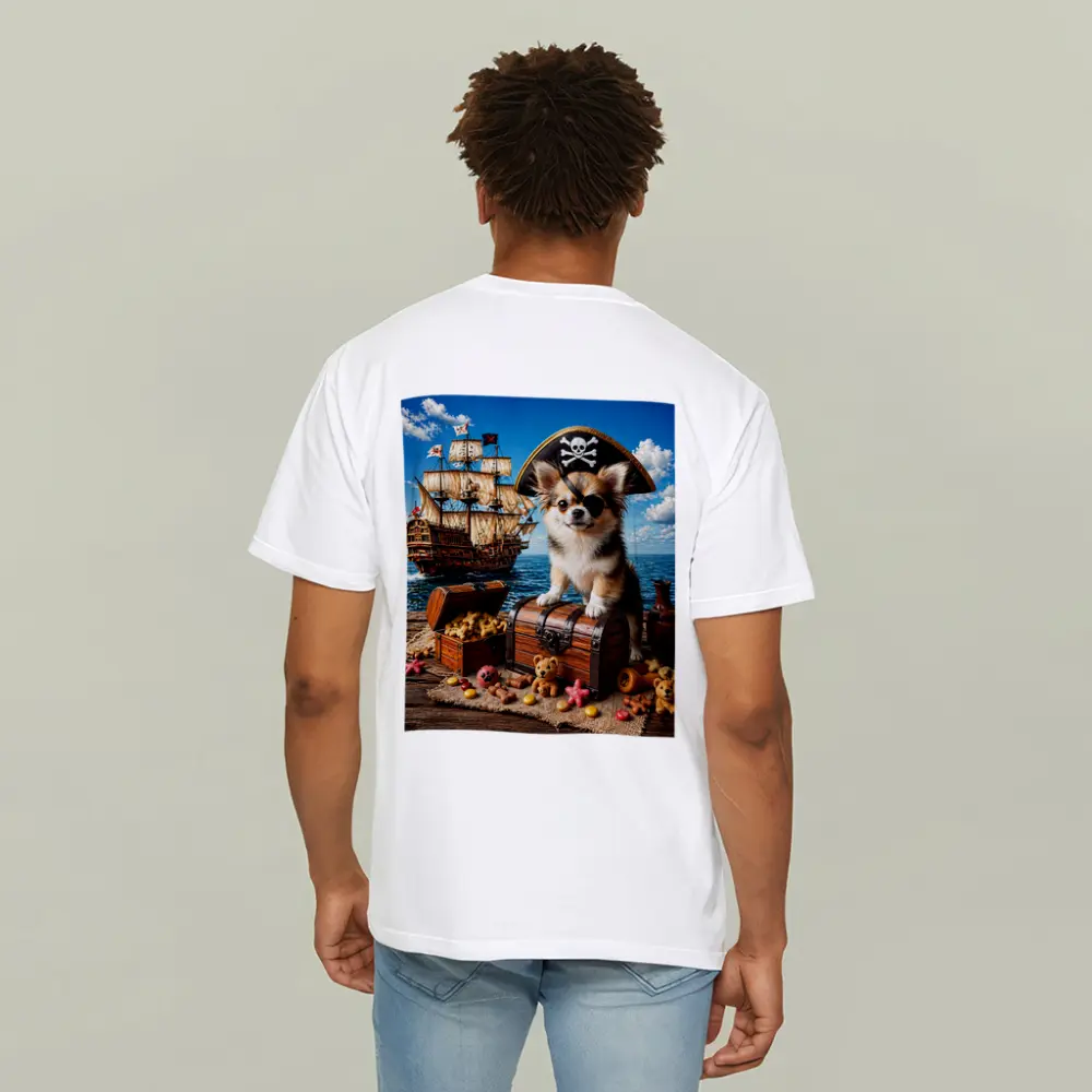 Chihuahua Pirate Sitting on Treasure Chest Ship – T-Shirts