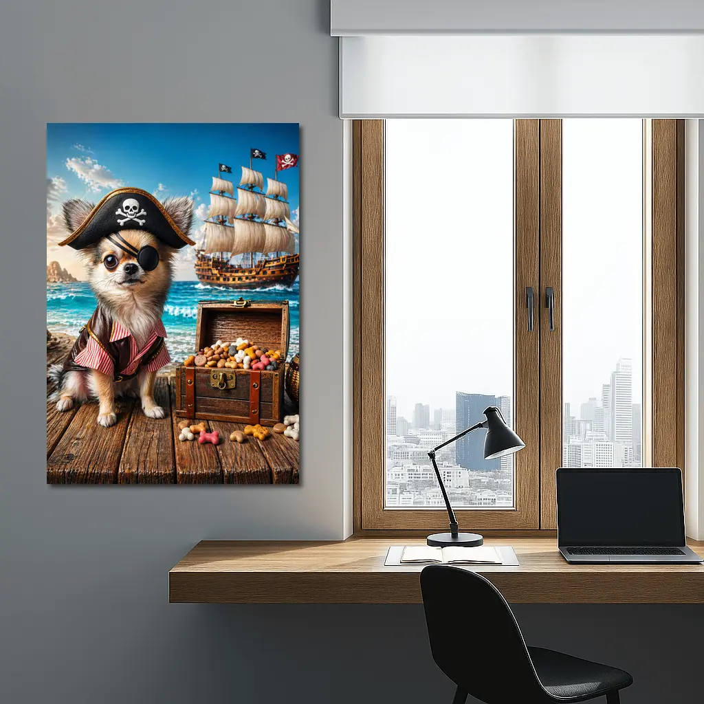 Chihuahua Pirate Dog With Treasure Chest Ocean – Wall Art
