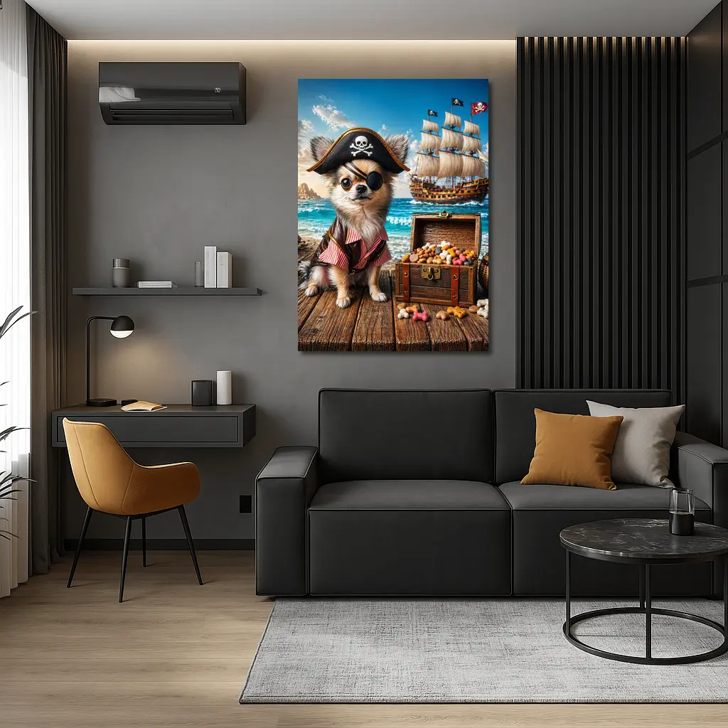 Chihuahua Pirate Dog With Treasure Chest Ocean – Wall Art