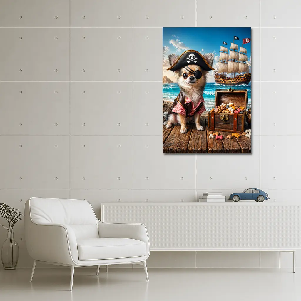 Chihuahua Pirate Dog With Treasure Chest Ocean – Wall Art