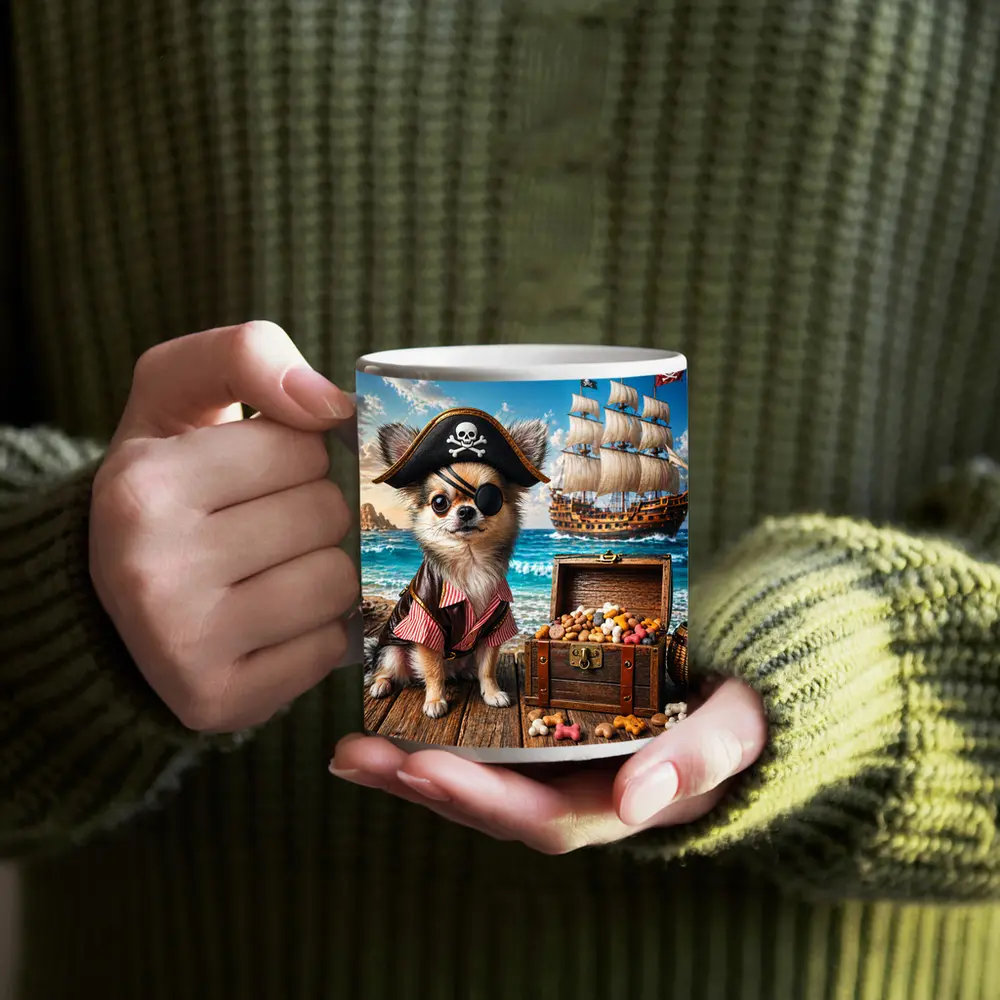 Chihuahua Pirate Dog With Treasure Chest Ocean – Mugs