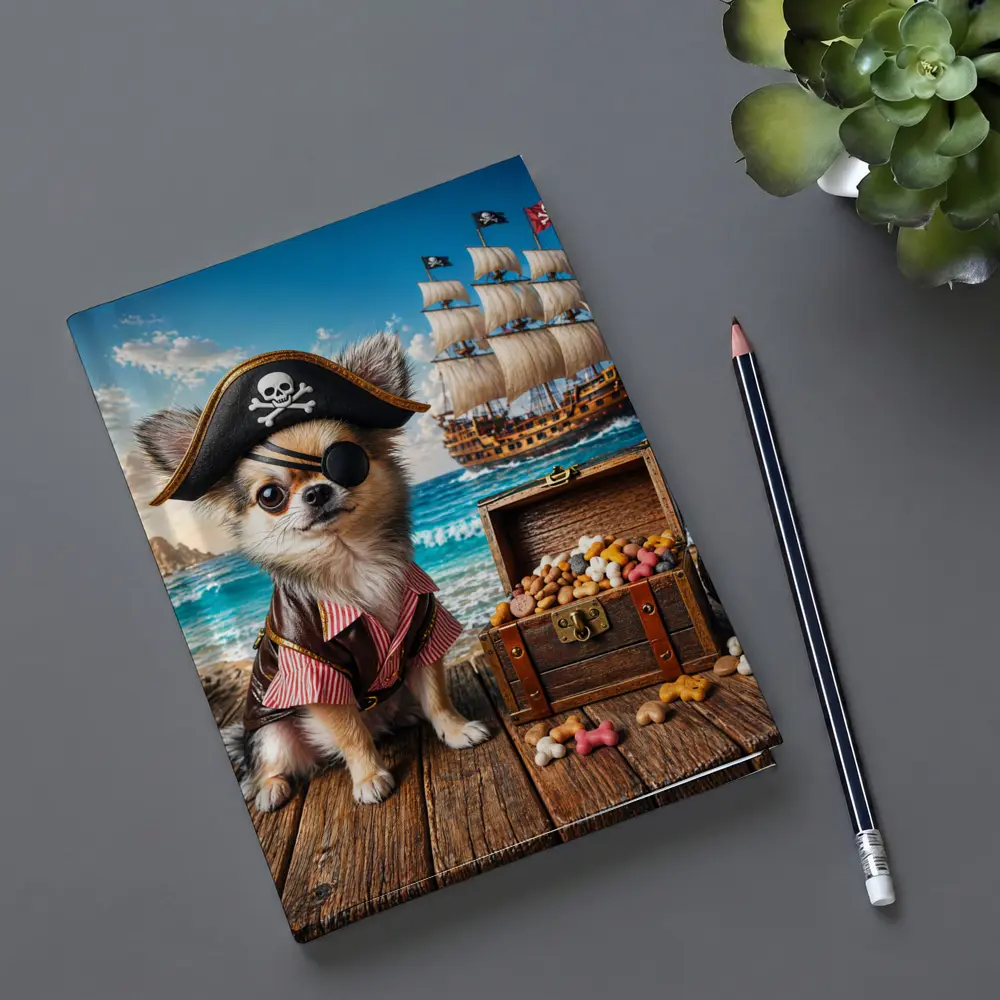 Chihuahua Pirate Dog With Treasure Chest Ocean – Notebooks