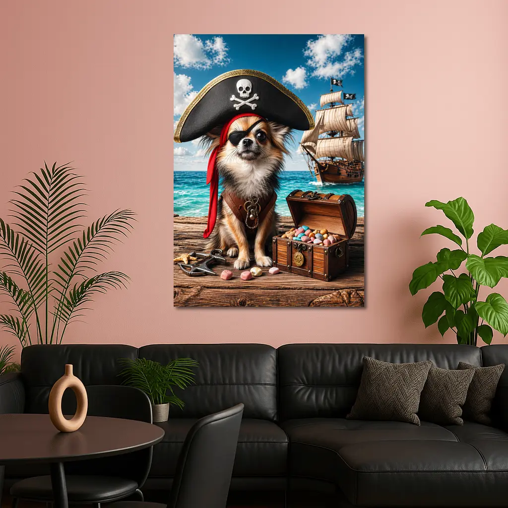 Chihuahua Pirate With Treasure Chest Ocean – Wall Art