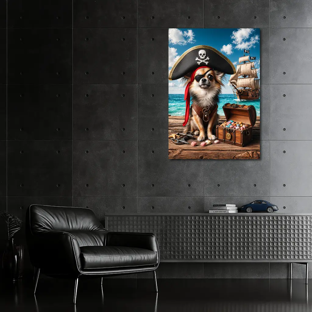 Chihuahua Pirate With Treasure Chest Ocean – Wall Art