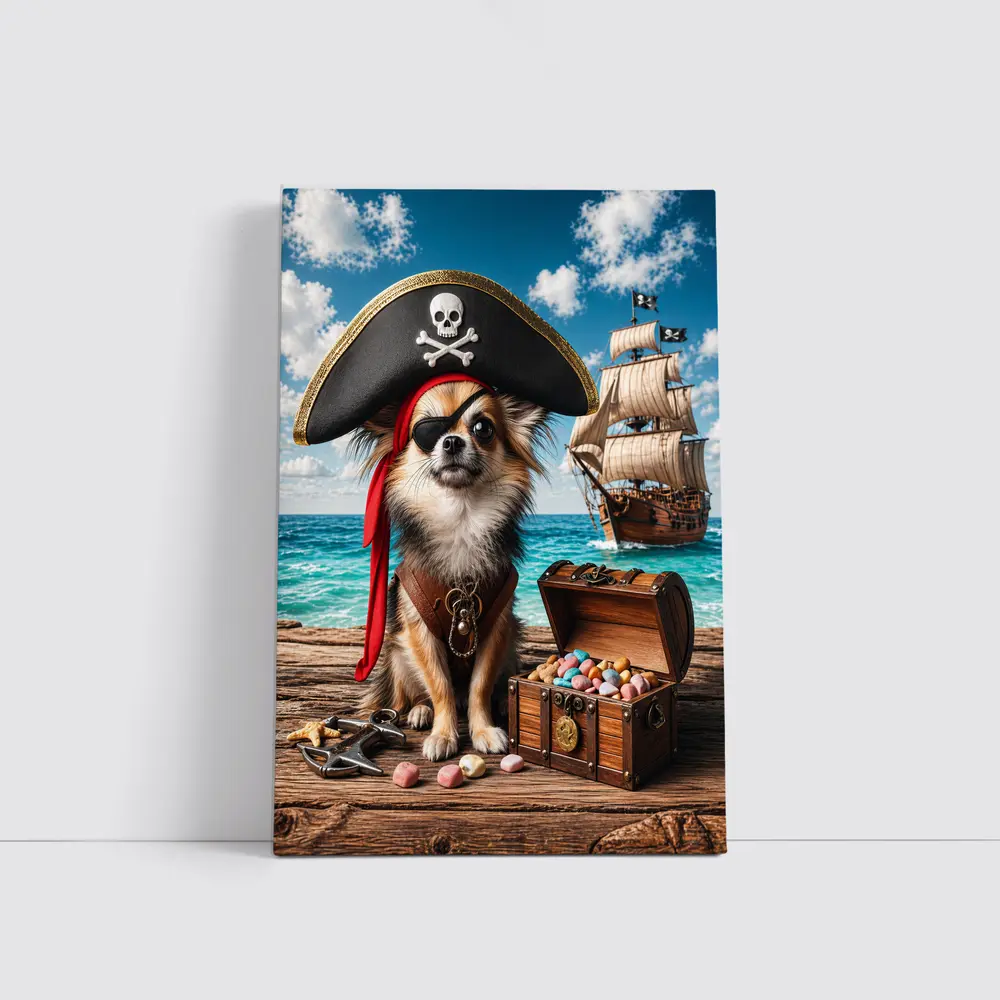 Chihuahua Pirate With Treasure Chest Ocean – Wall Art