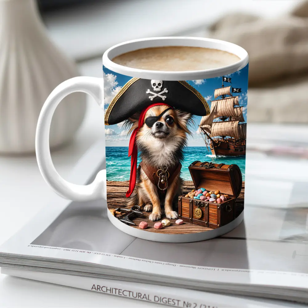 Chihuahua Pirate With Treasure Chest Ocean – Mugs