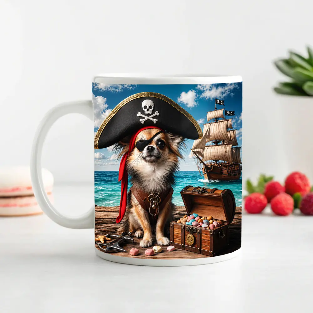 Chihuahua Pirate With Treasure Chest Ocean – Mugs