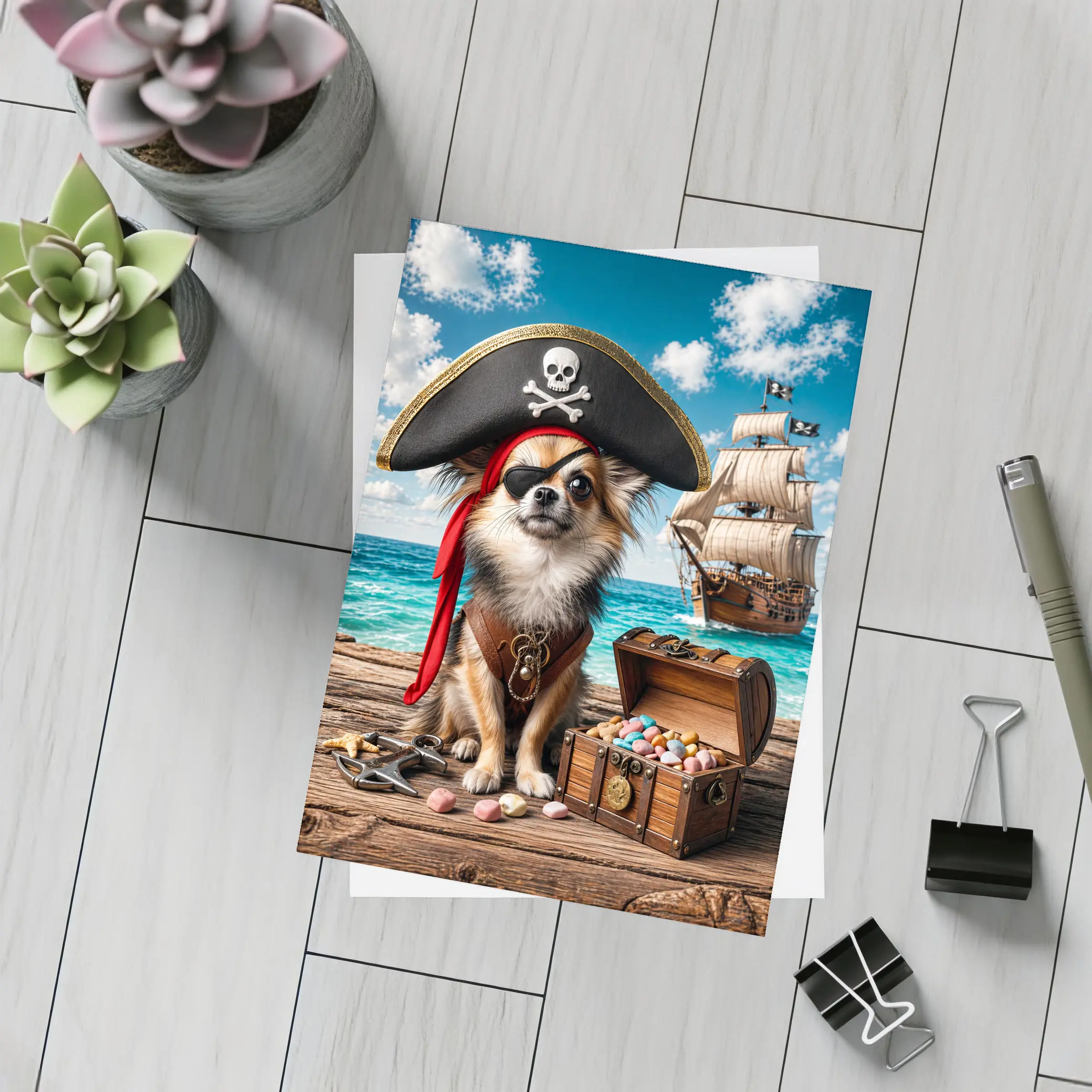 Chihuahua Pirate With Treasure Chest Ocean – Postcards