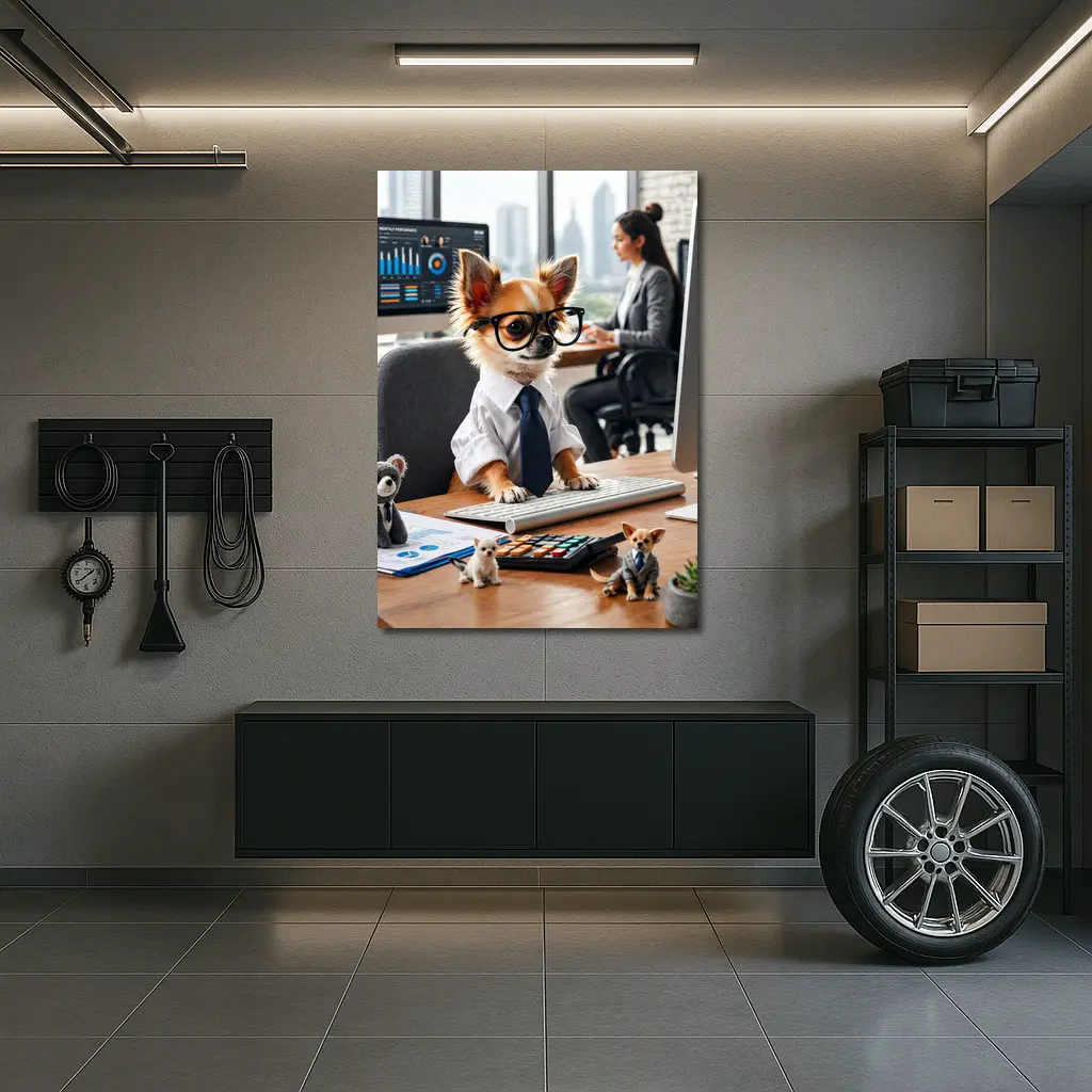 Chihuahua Boss Working At Office Desk – Wall Art
