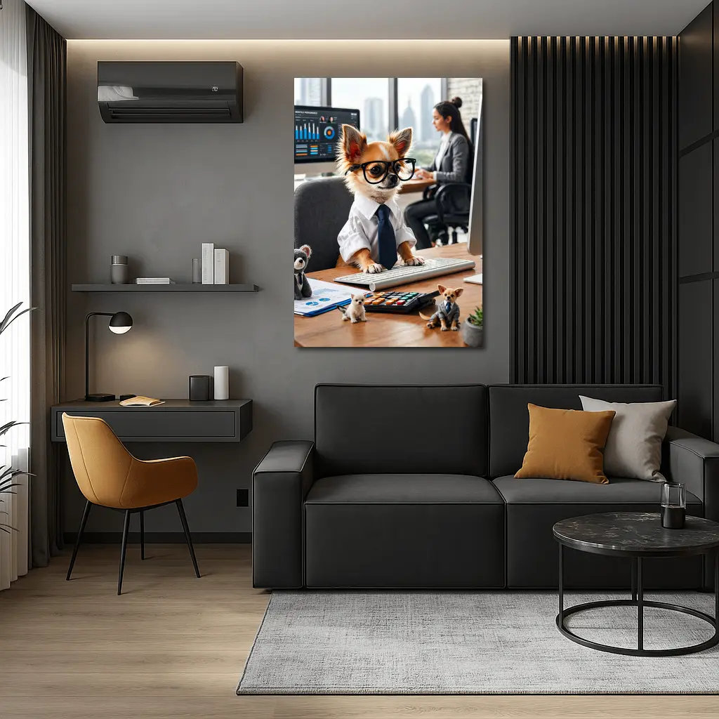 Chihuahua Boss Working At Office Desk – Wall Art