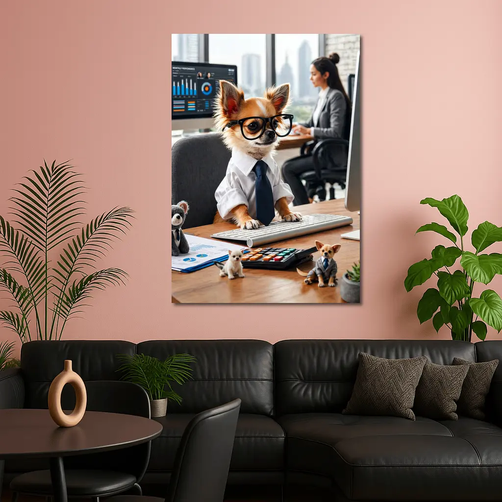 Chihuahua Boss Working At Office Desk – Wall Art