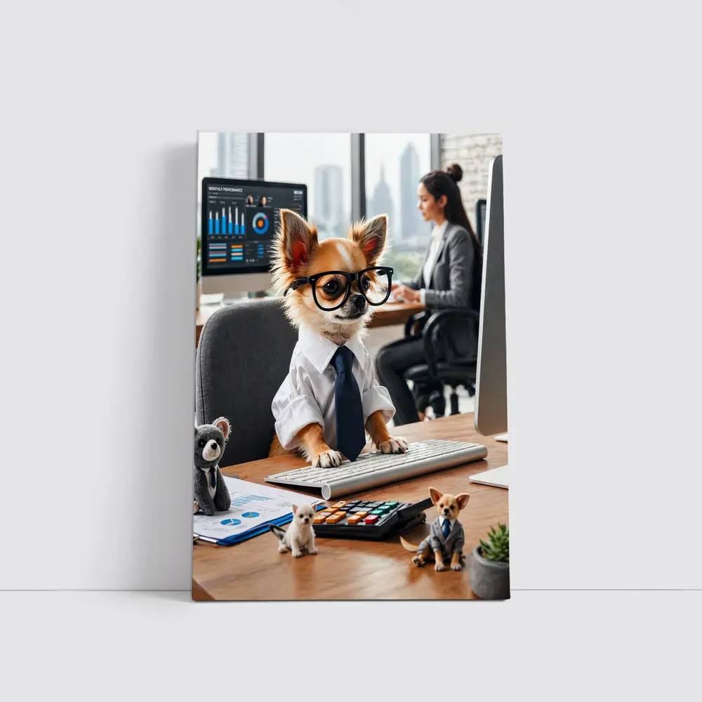 Chihuahua Boss Working At Office Desk – Wall Art