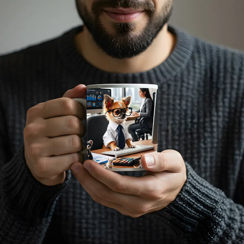 Chihuahua Boss Working At Office Desk – Mugs
