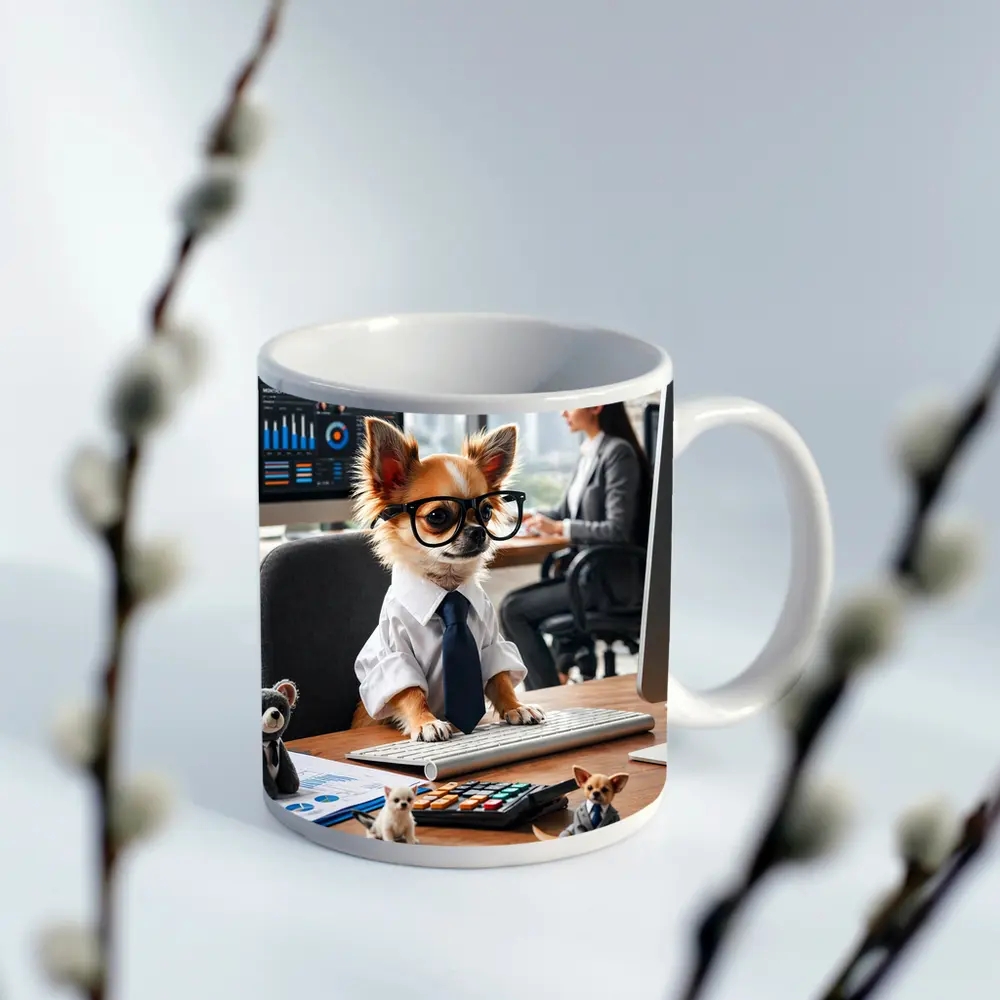 Chihuahua Boss Working At Office Desk – Mugs