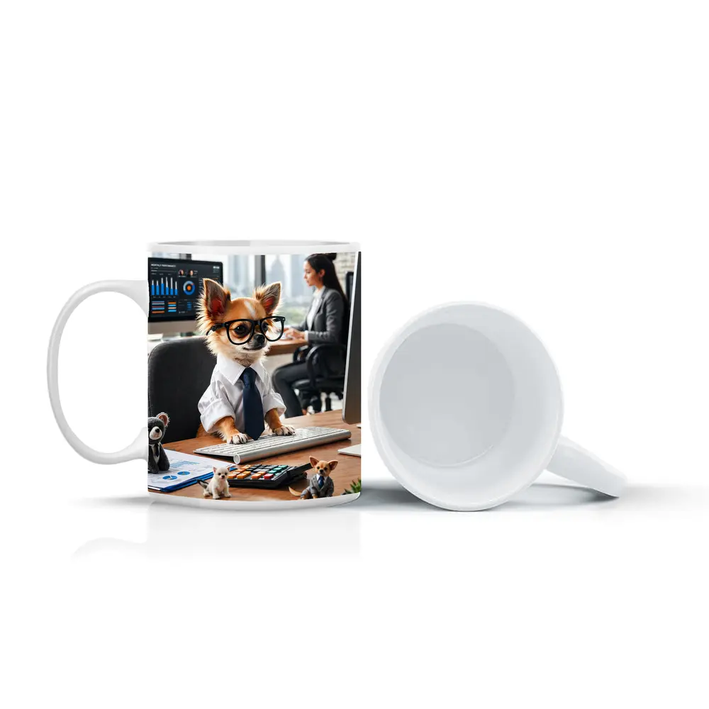 Chihuahua Boss Working At Office Desk – Mugs