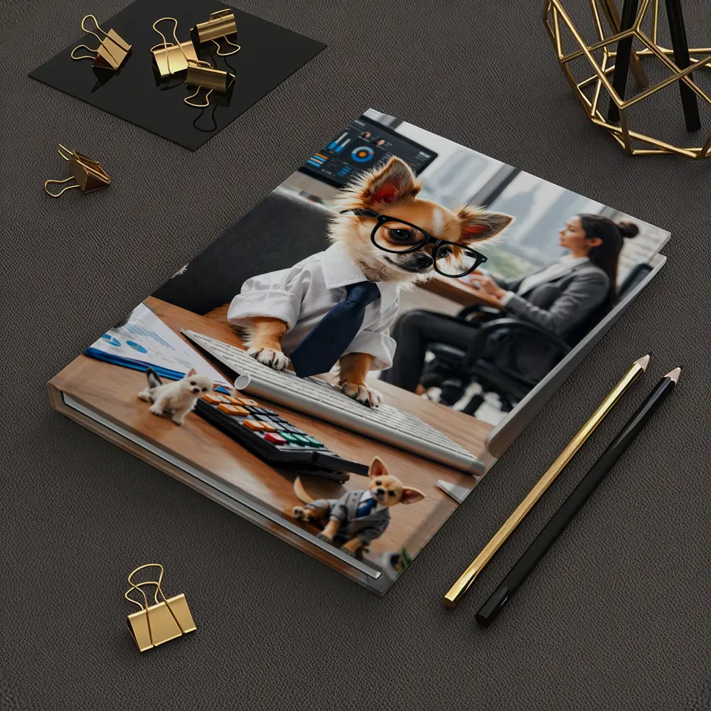 Chihuahua Boss Working At Office Desk – Notebooks