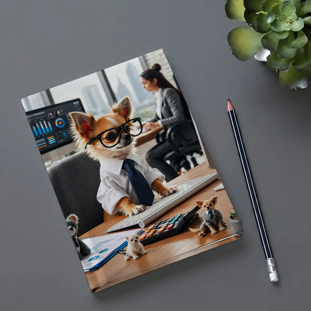 Chihuahua Boss Working At Office Desk – Notebooks