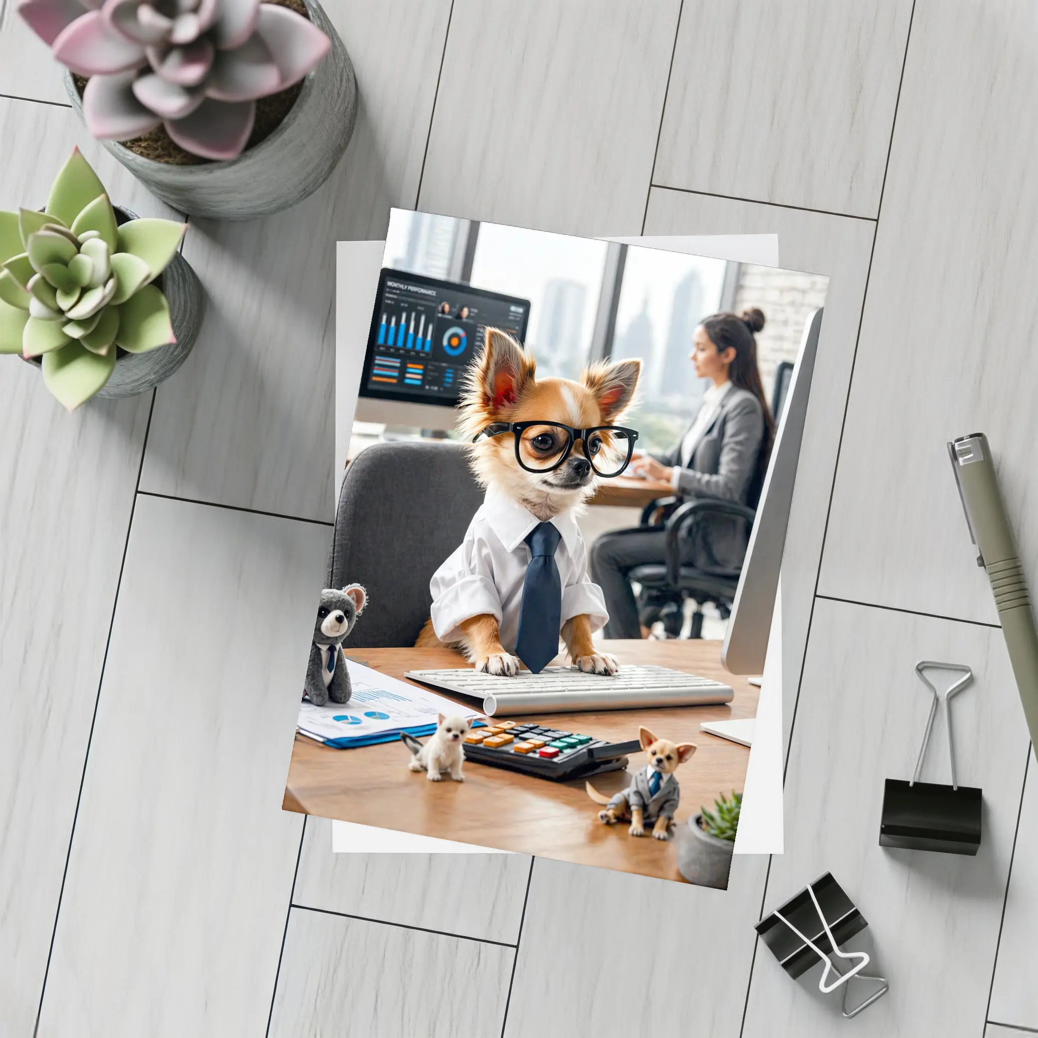 Chihuahua Boss Working At Office Desk – Postcards