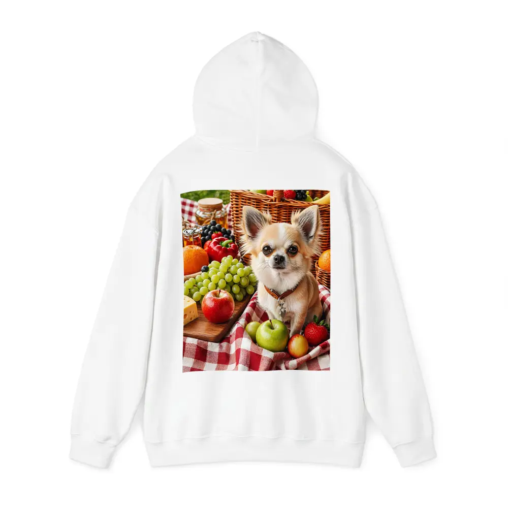 Chihuahua Sitting on Picnic Blanket with Fruits – Hoodies