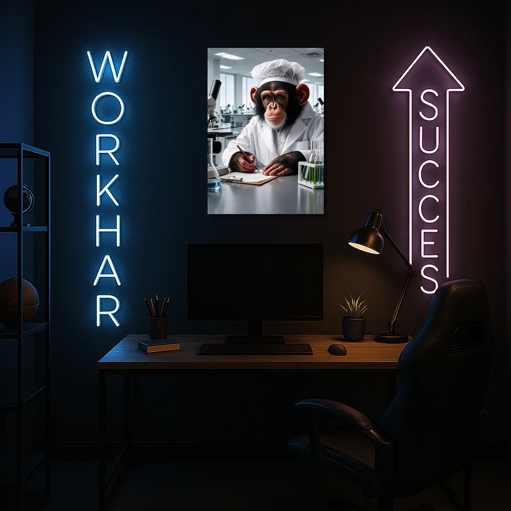 Chimpanzee Scientist Writing Notes In Laboratory – Wall Art