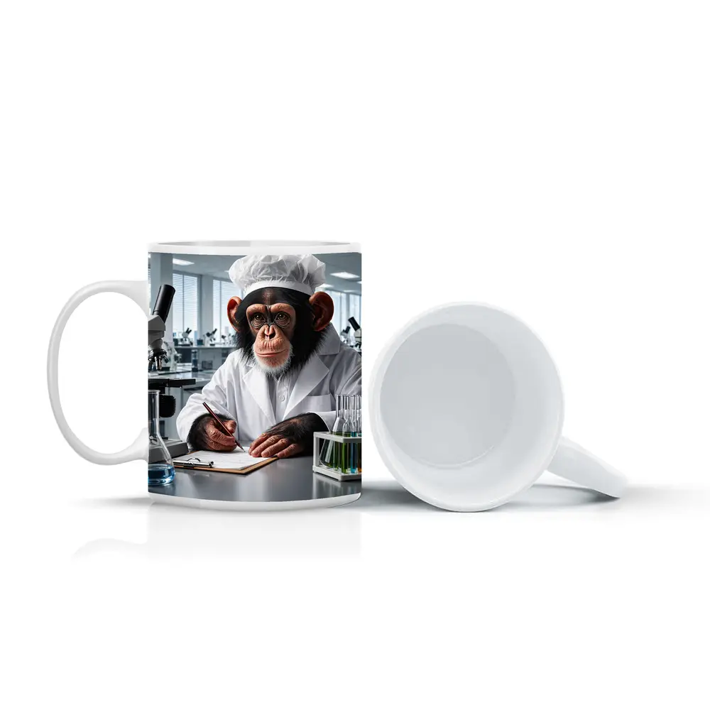 Chimpanzee Scientist Writing Notes In Laboratory – Mugs