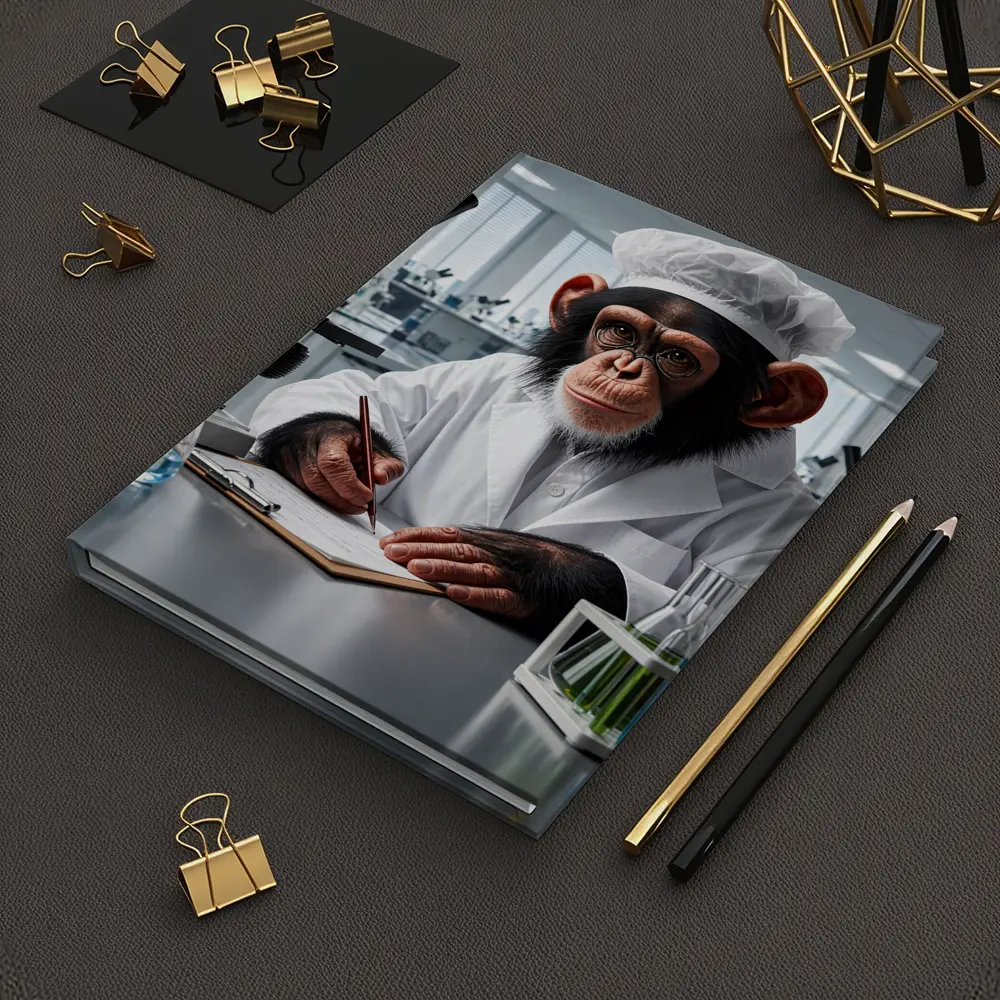 Chimpanzee Scientist Writing Notes In Laboratory – Notebooks