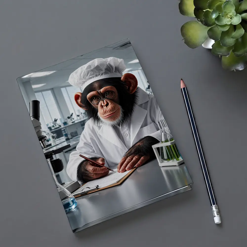 Chimpanzee Scientist Writing Notes In Laboratory – Notebooks