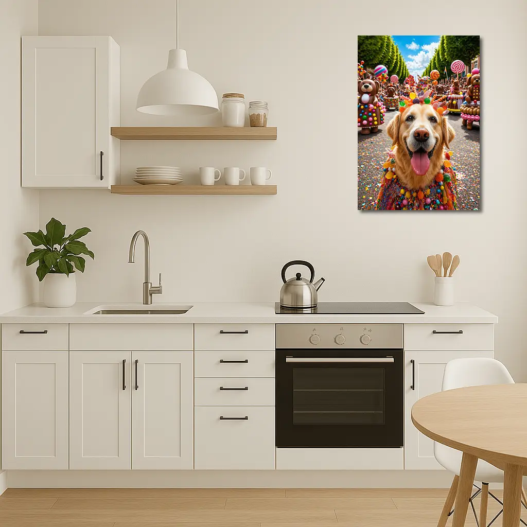 Golden Retriever Dog Candy Parade Street – Wall Art