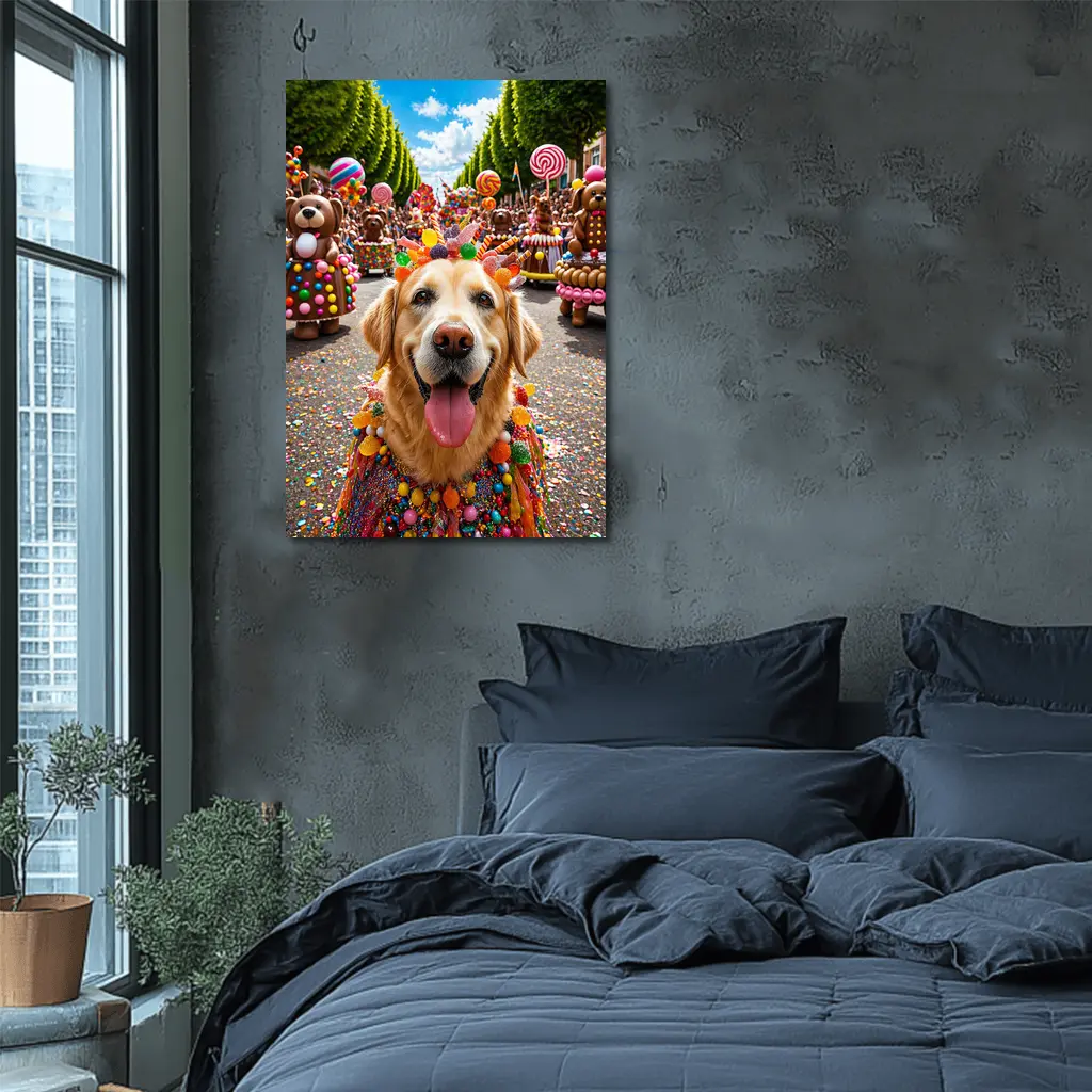 Golden Retriever Dog Candy Parade Street – Wall Art
