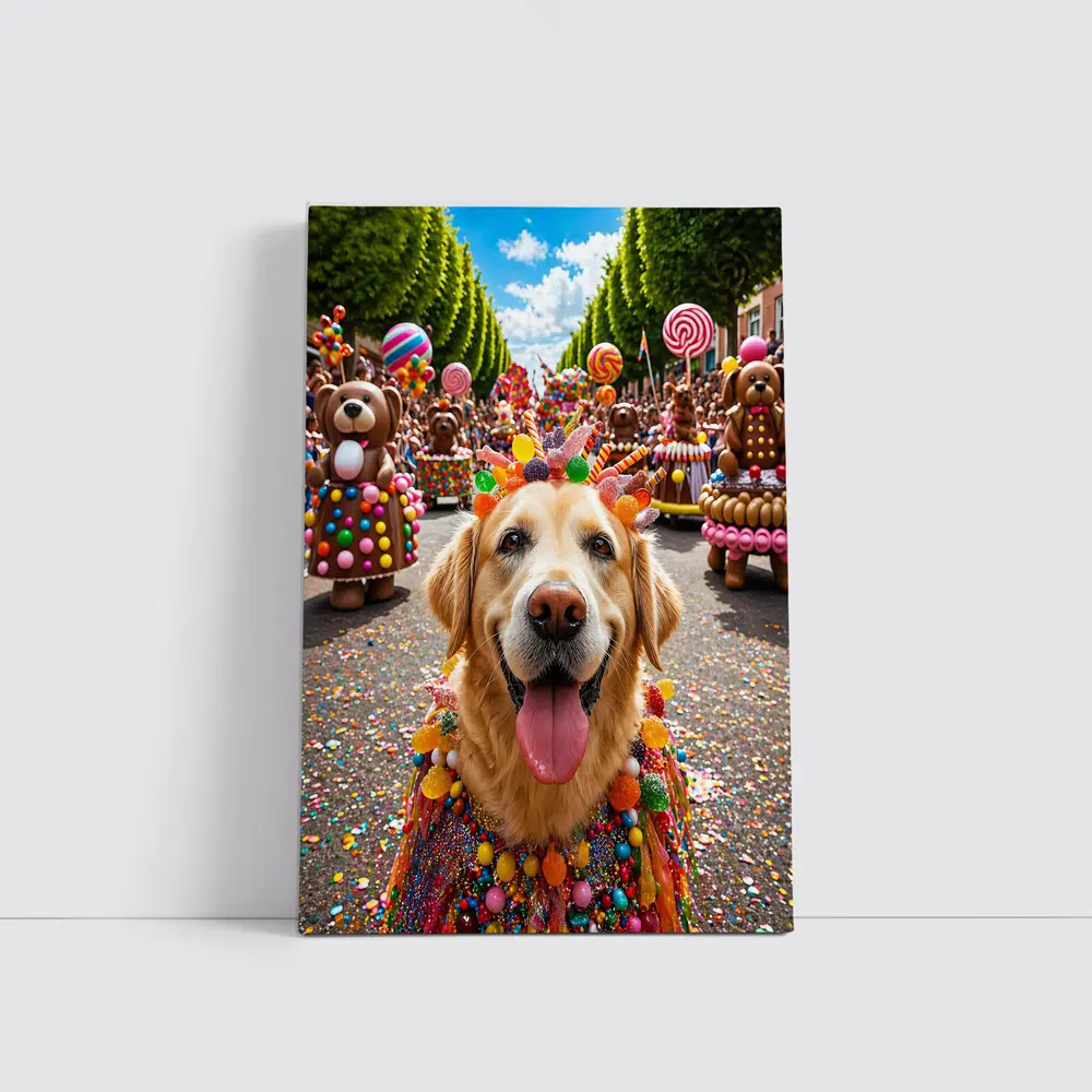 Golden Retriever Dog Candy Parade Street – Wall Art