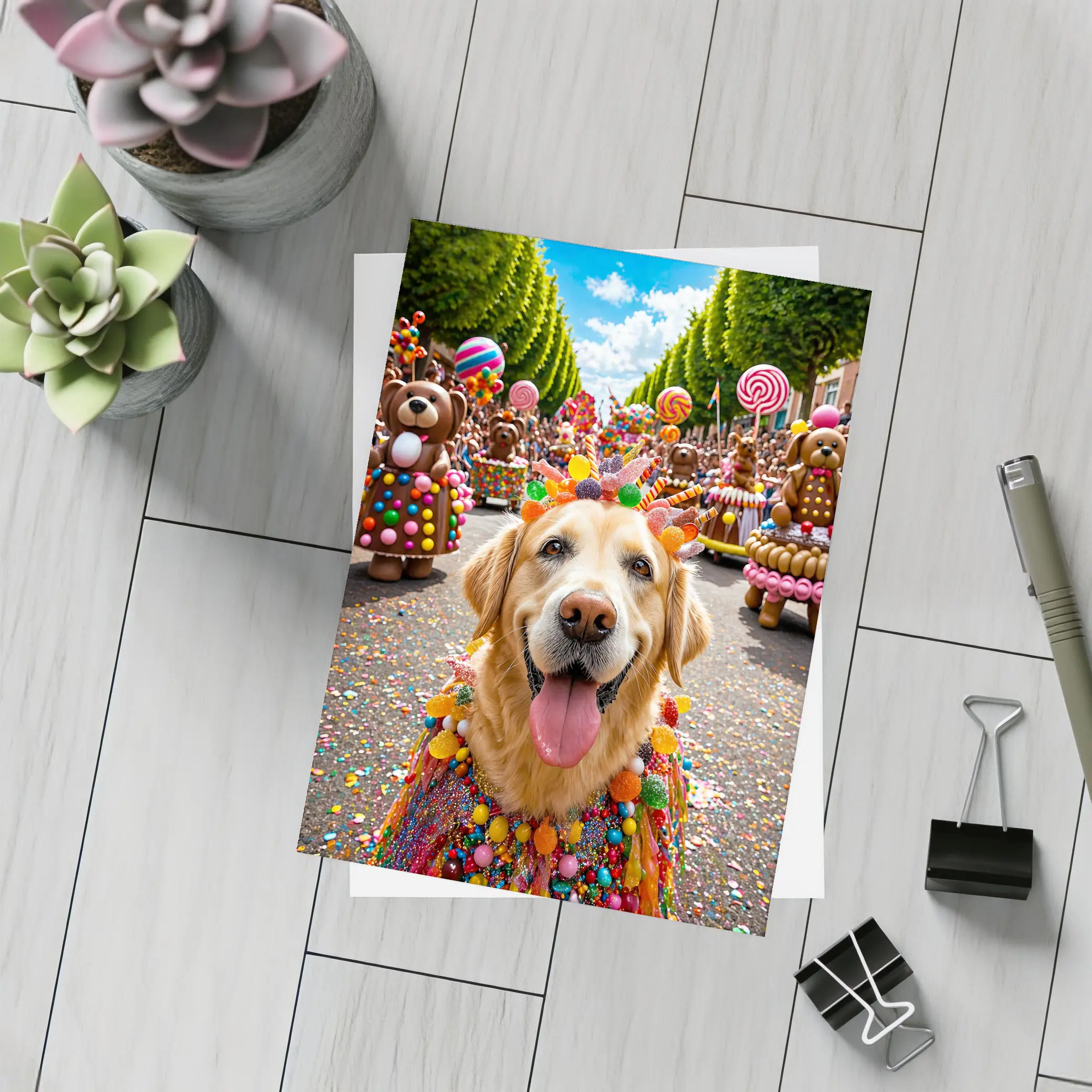 Golden Retriever Dog Candy Parade Street – Postcards