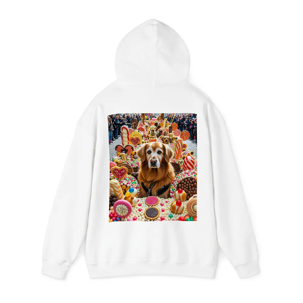 Golden Retriever Surrounded by Colorful Candy Parade – Hoodies
