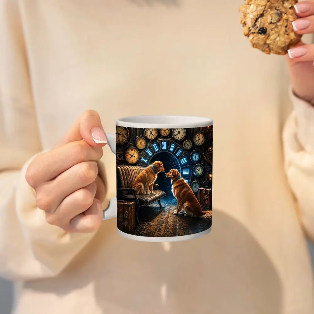 Golden Retrievers In Steampunk Clock Room – Mugs