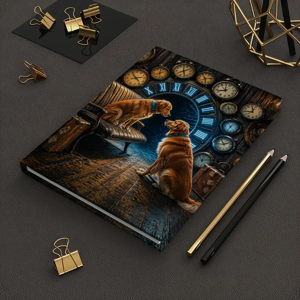 Golden Retrievers In Steampunk Clock Room – Notebooks