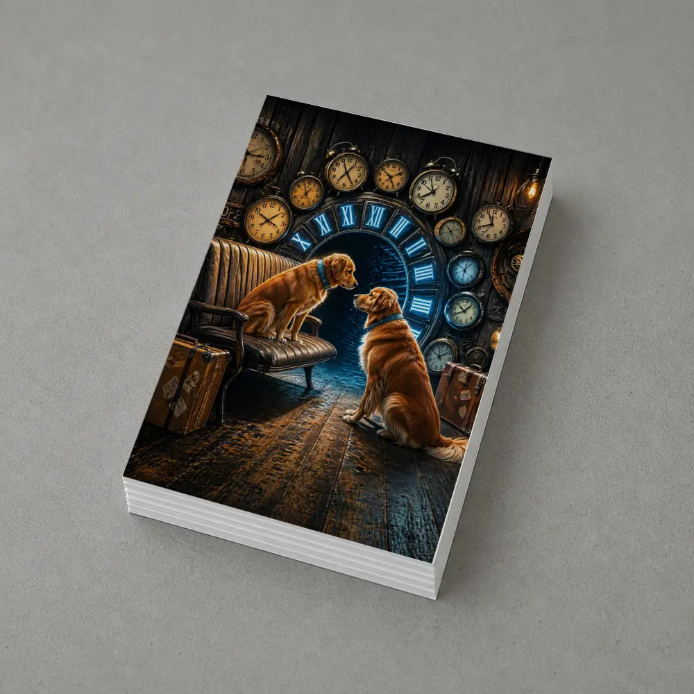 Golden Retrievers In Steampunk Clock Room – Postcards